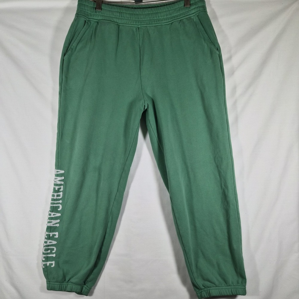 Vintage Y2K American Eagle Sweatpants Women's L Green Spell Out Capri Joggers